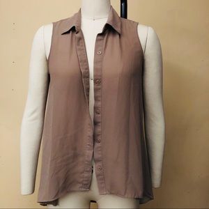 Tan Sleeveless Button Down